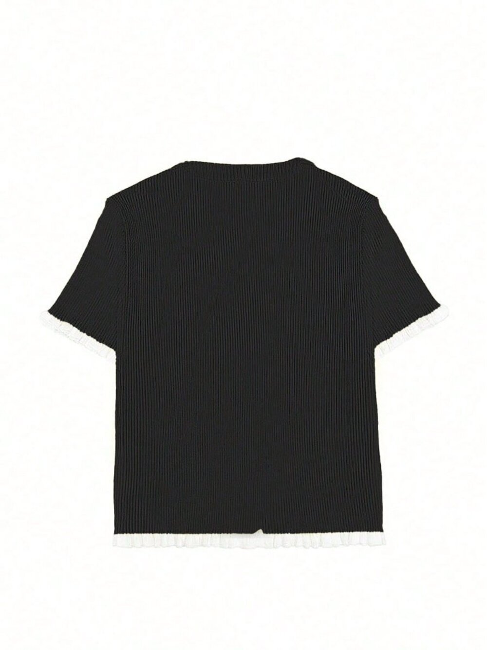 Black Casual Women's Button Ear Design Short Sleeve Knit Top - Picture 5 of 6